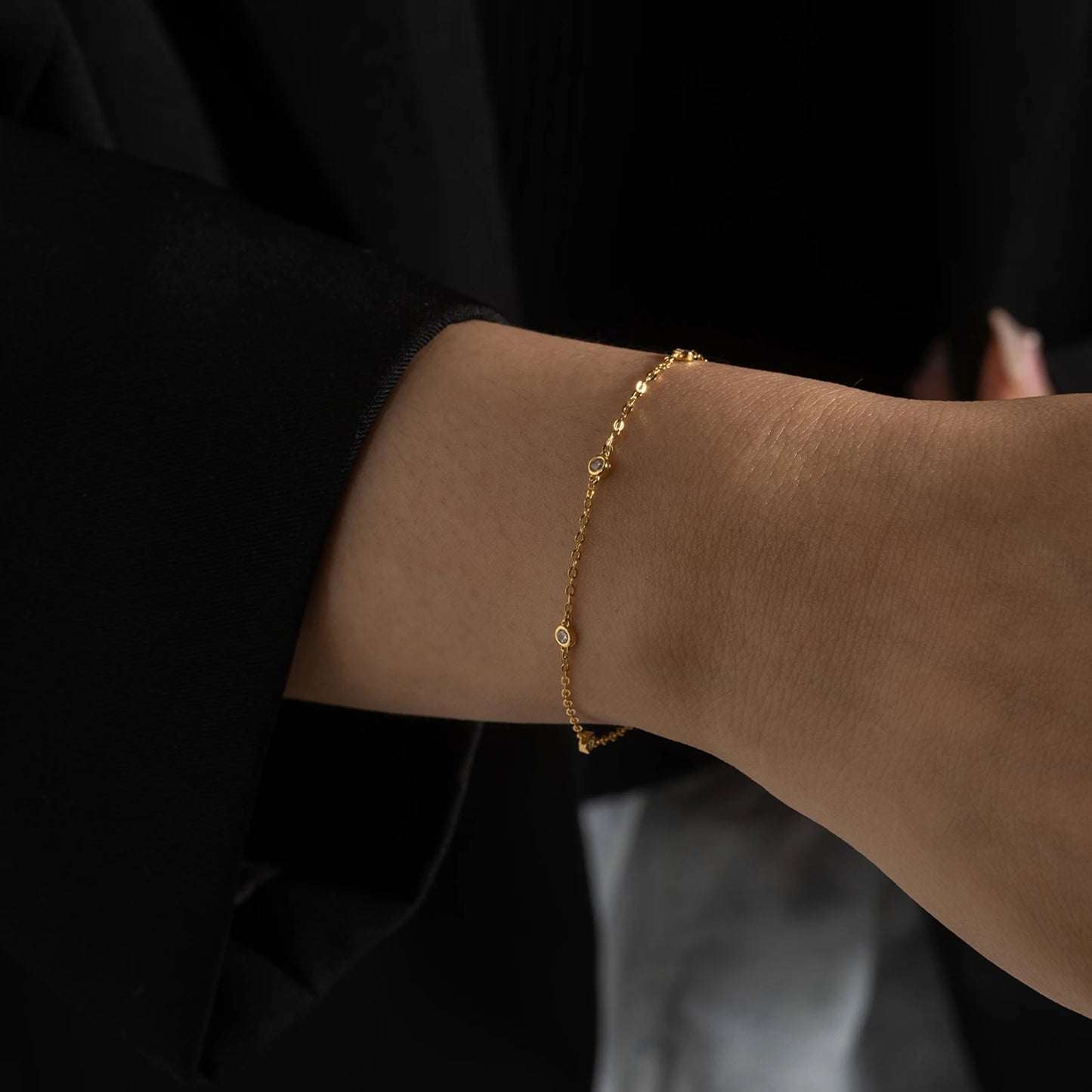 925 Sterling Silver Round Zircon Bead Bracelet