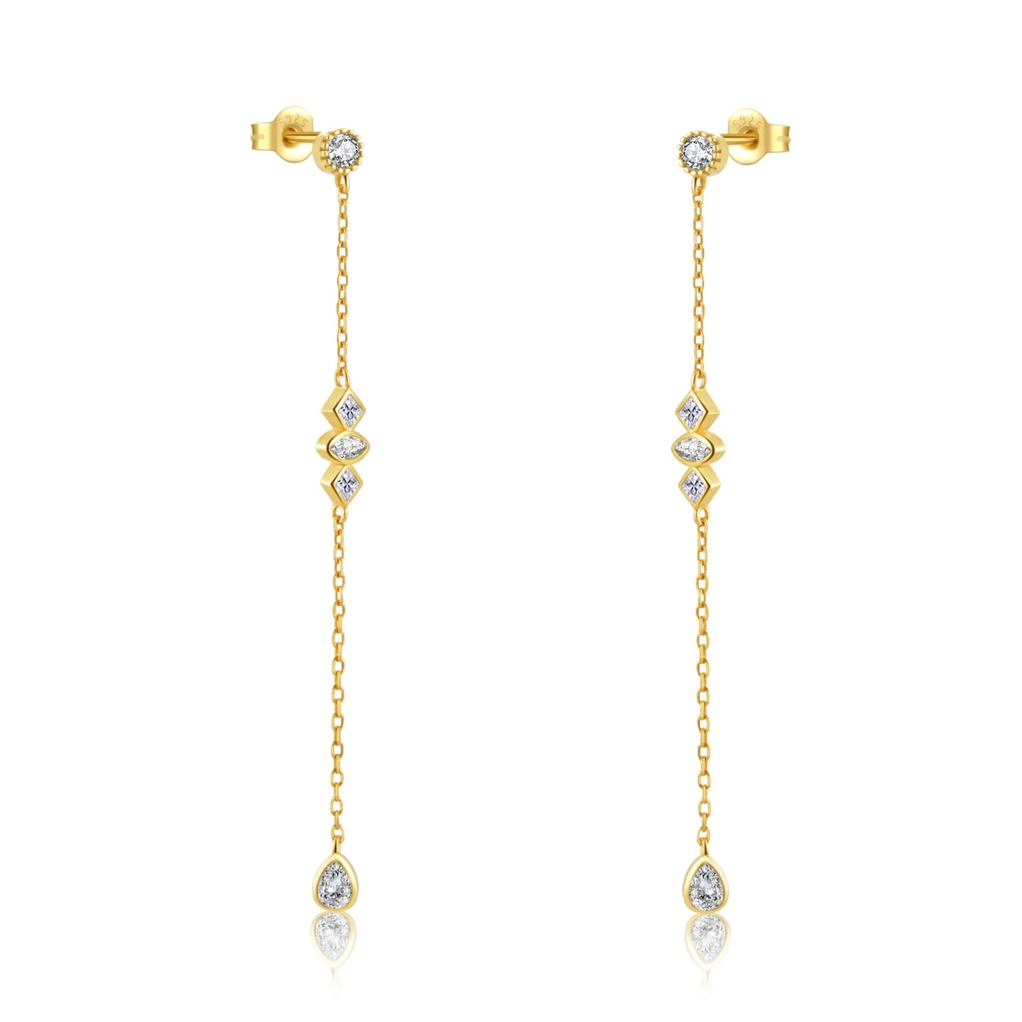 925 Sterling Silver Long Crystal Earrings