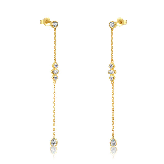 925 Sterling Silver Long Crystal Earrings