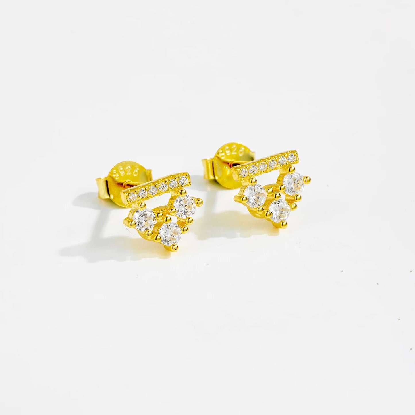 925 Sterling Silver Round Zircon Triangle Stud Earrings