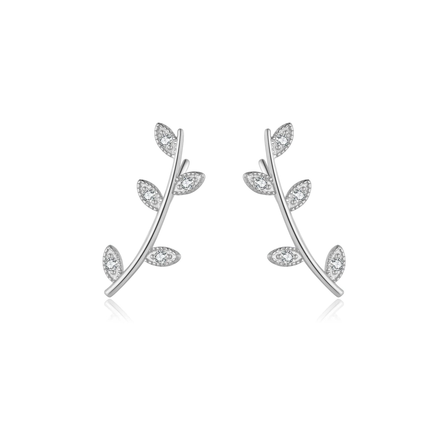 925 Sterling Silver Zircon Leaves Earrings