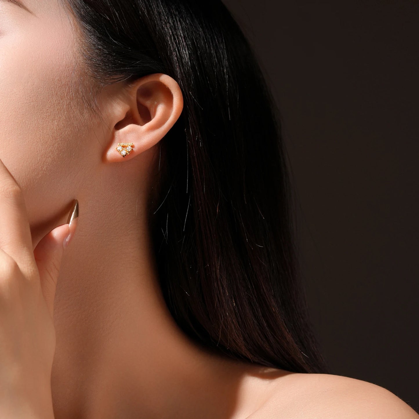 925 Sterling Silver Round Zircon Triangle Stud Earrings