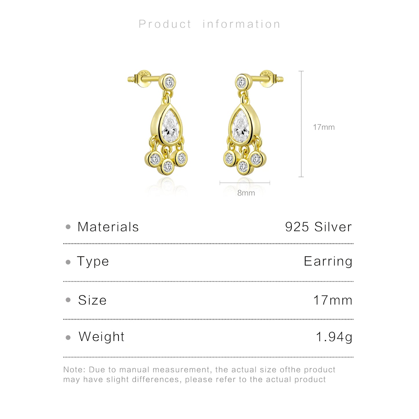 925 Sterling Silver Oval Pear Stud Earrings