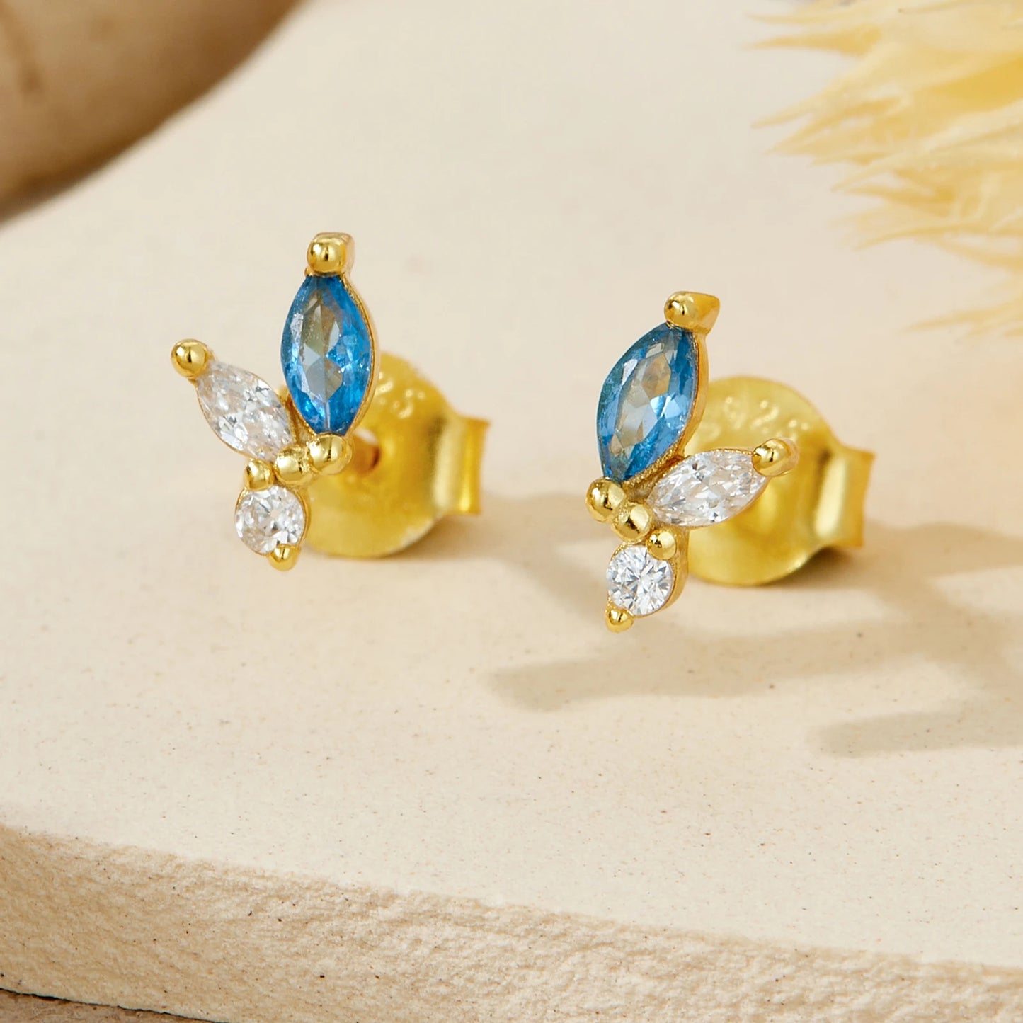 925 Sterling Silver Blue Zircon Irregular Stud Earrings