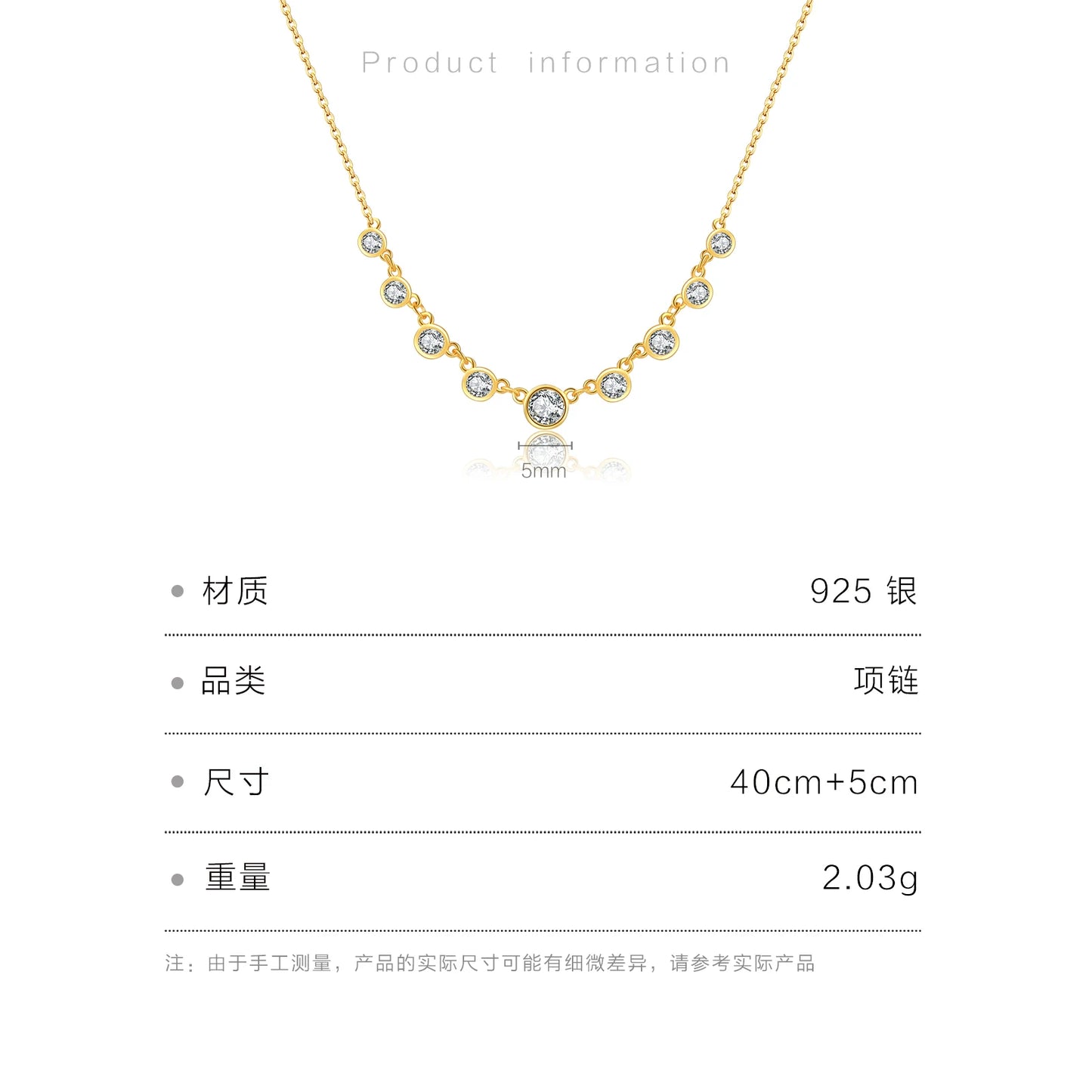 925 Sterling Silver Zircon Bead Necklace