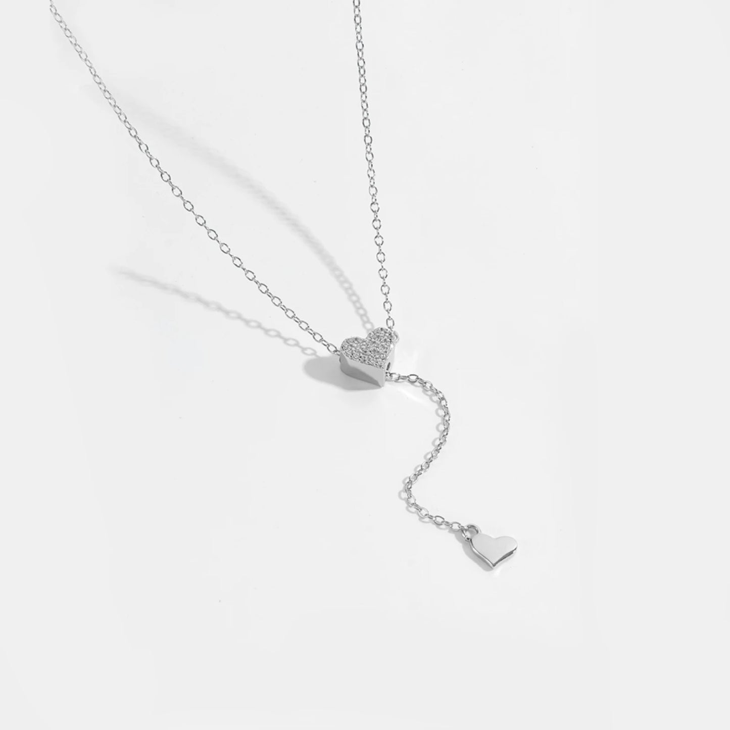 925 Sterling Silver Adjustable Zircon Heart Necklace