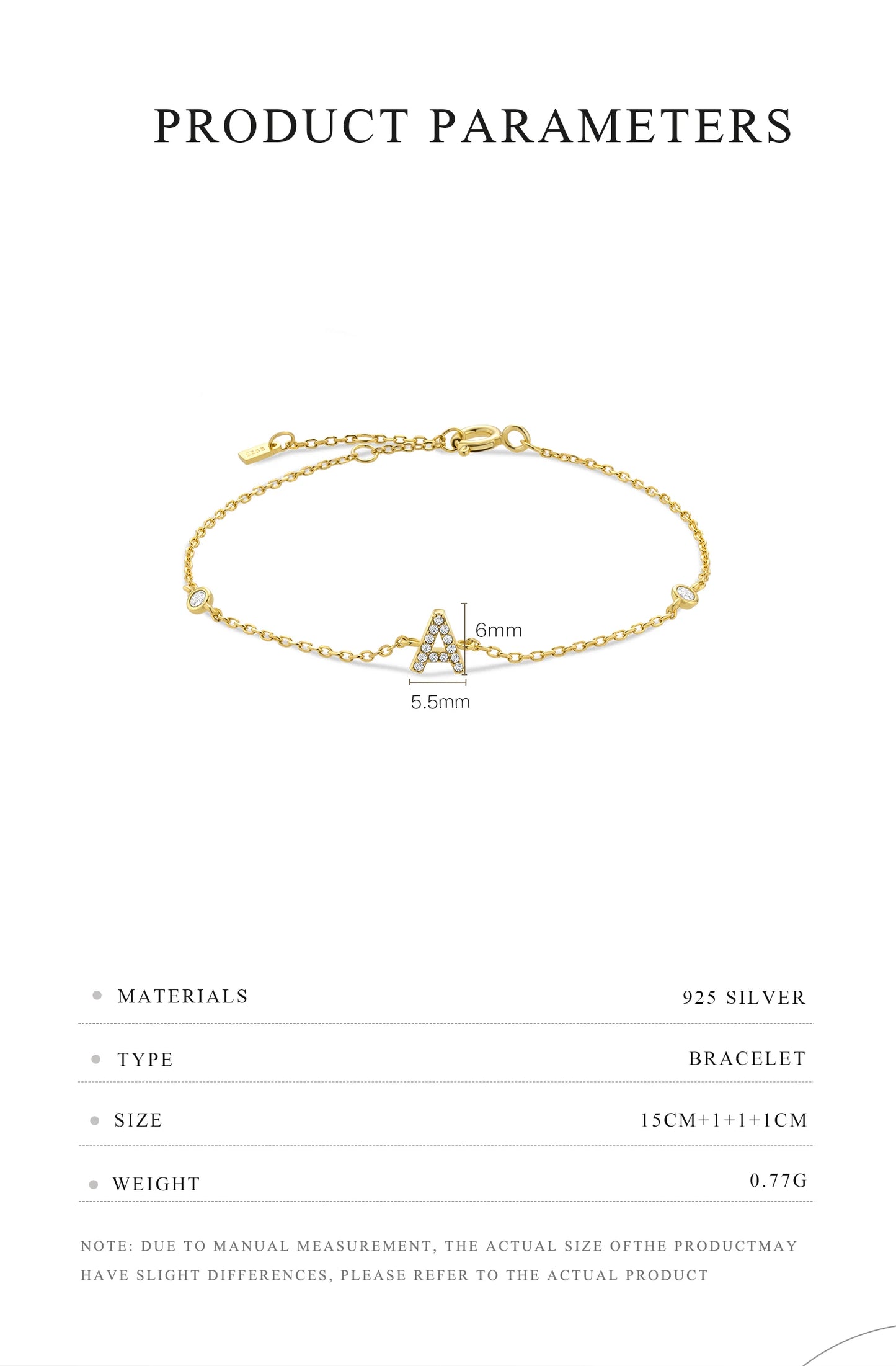 925 Sterling Silver Zircon Letter Bracelet
