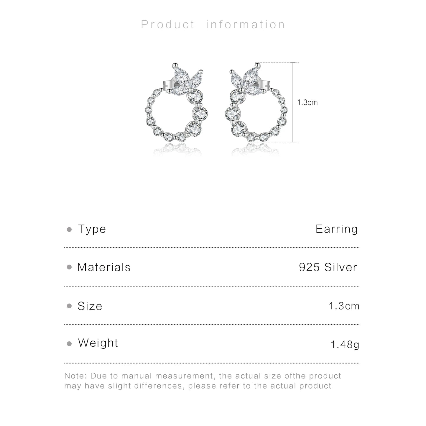 925 Sterling Silver Sparkling Zircon Leafs Stud Earrings