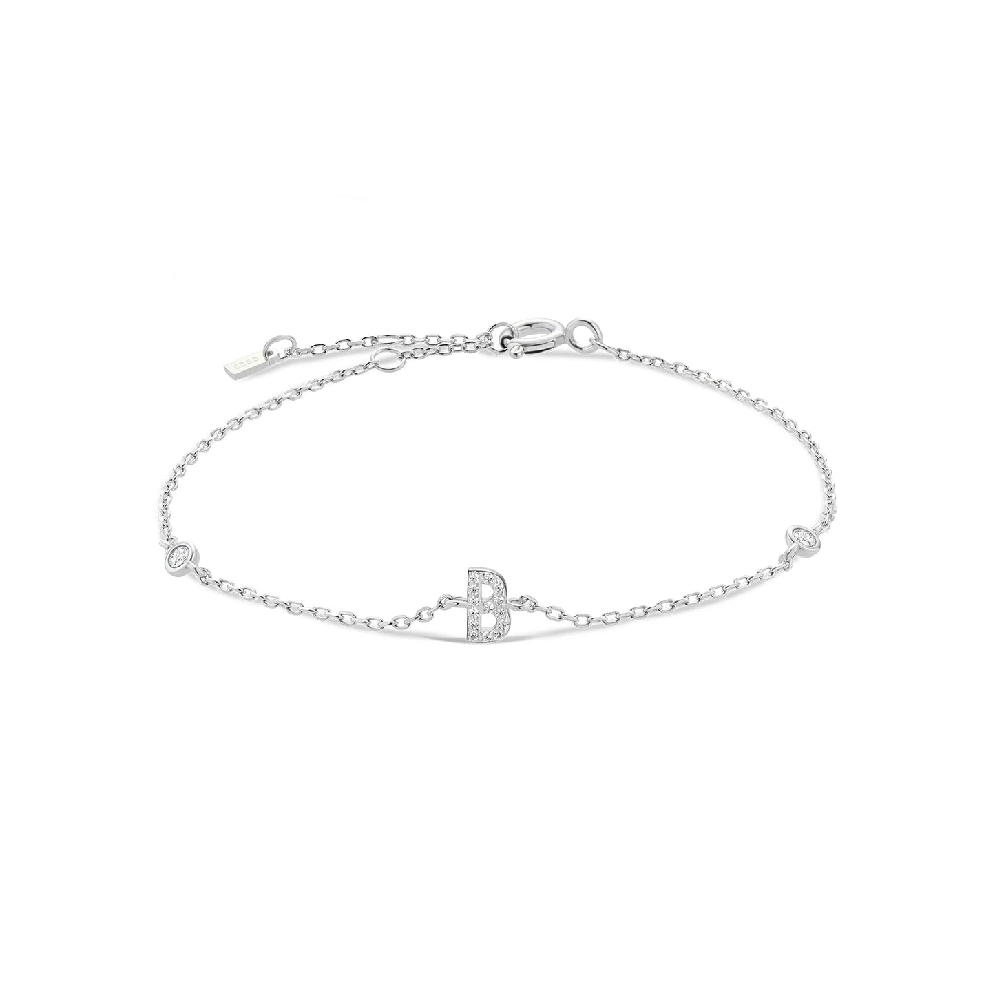 925 Sterling Silver Zircon Letter Bracelet