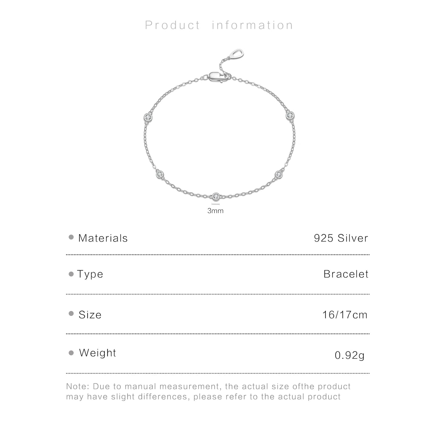 925 Sterling Silver Round Zircon Bead Bracelet