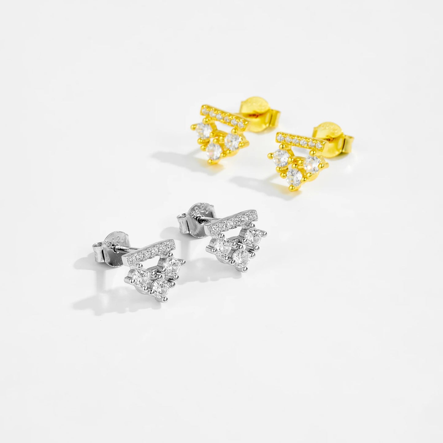 925 Sterling Silver Round Zircon Triangle Stud Earrings