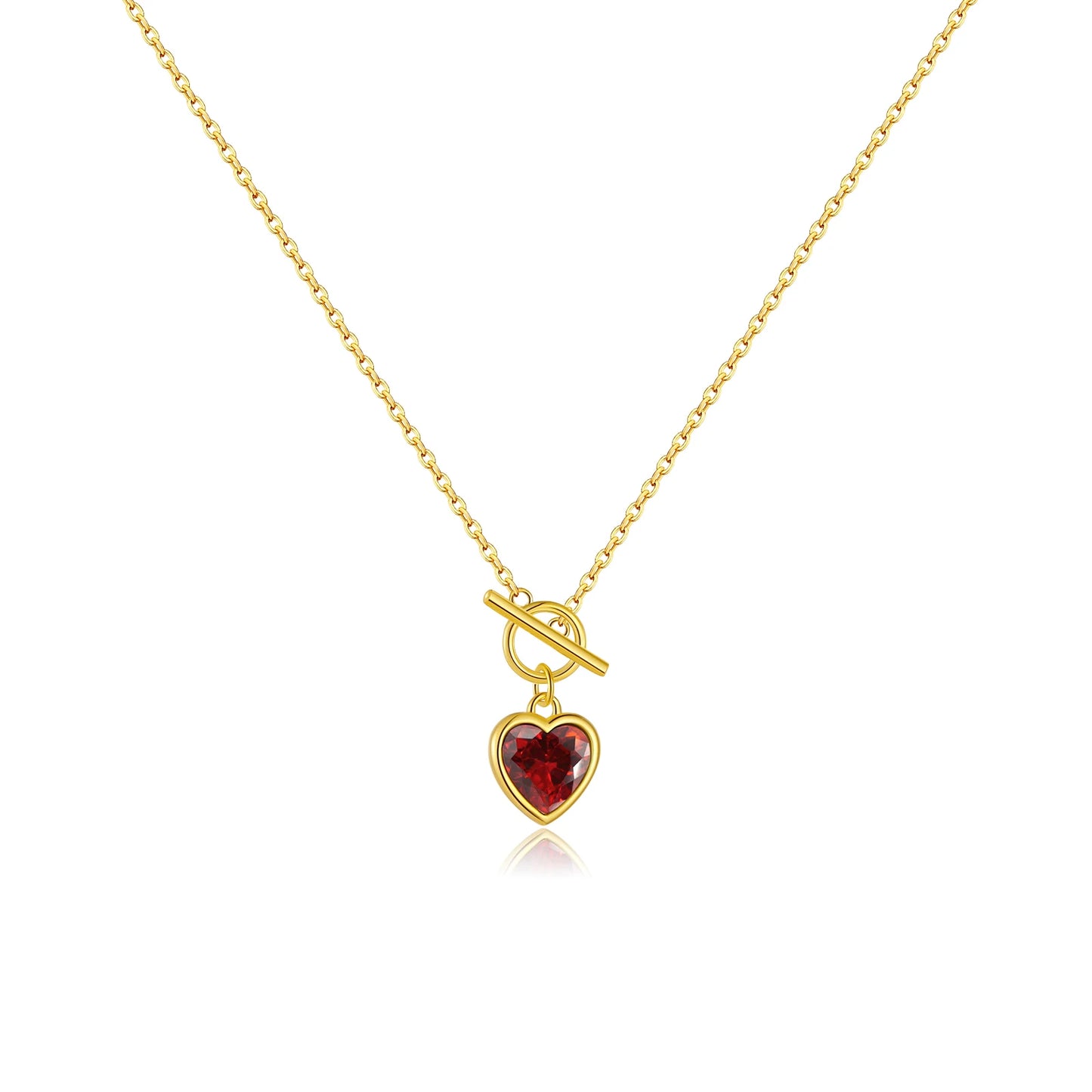 925 Sterling Silver Heart Red Ruby Zircon Necklace