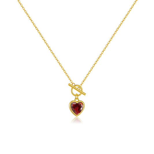 925 Sterling Silver Heart Red Ruby Zircon Necklace