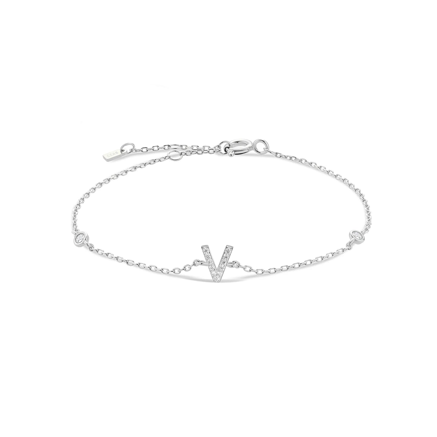 925 Sterling Silver Zircon Letter Bracelet