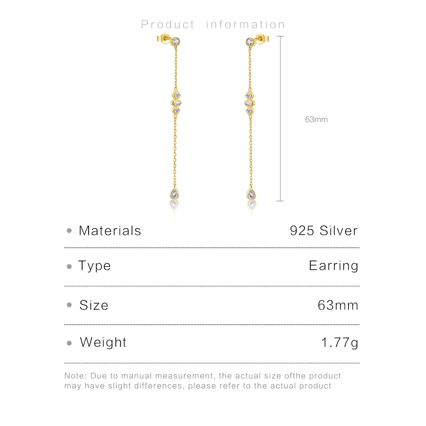925 Sterling Silver Long Crystal Earrings