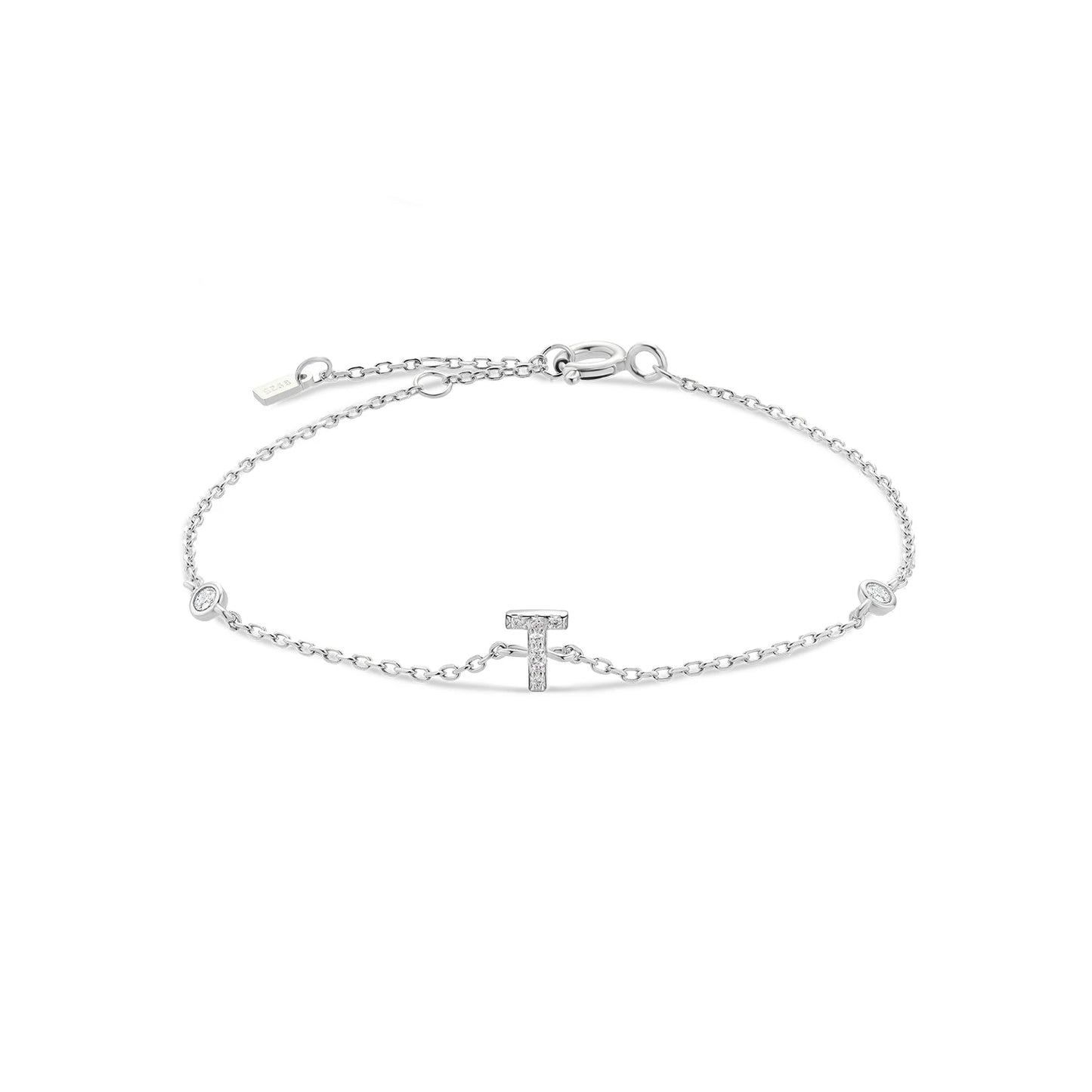 925 Sterling Silver Zircon Letter Bracelet