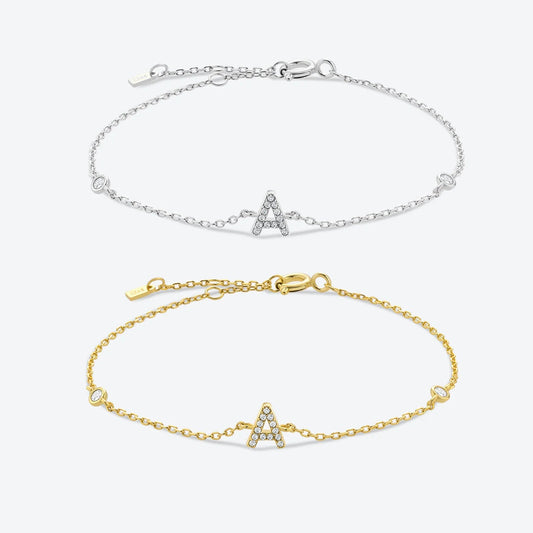 925 Sterling Silver Zircon Letter Bracelet