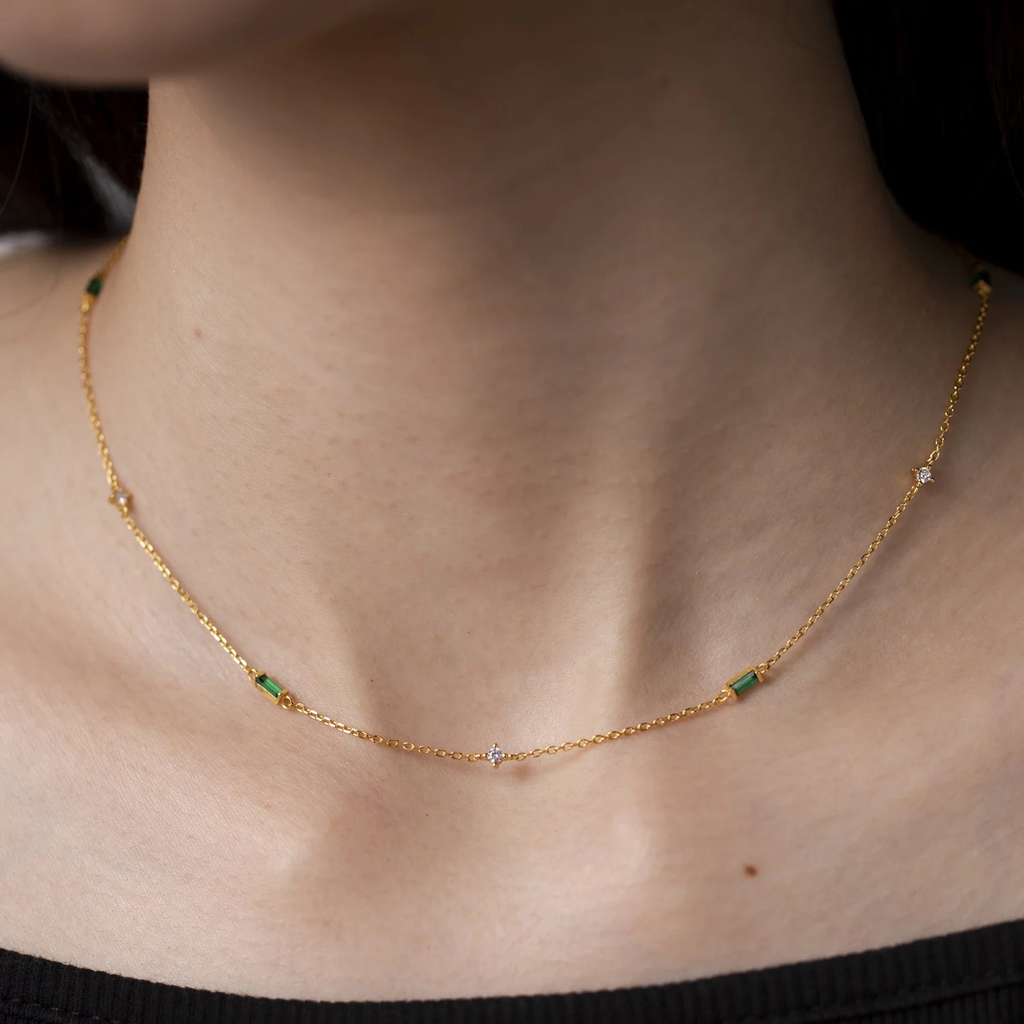 925 Sterling Silver Green Zircon Necklace