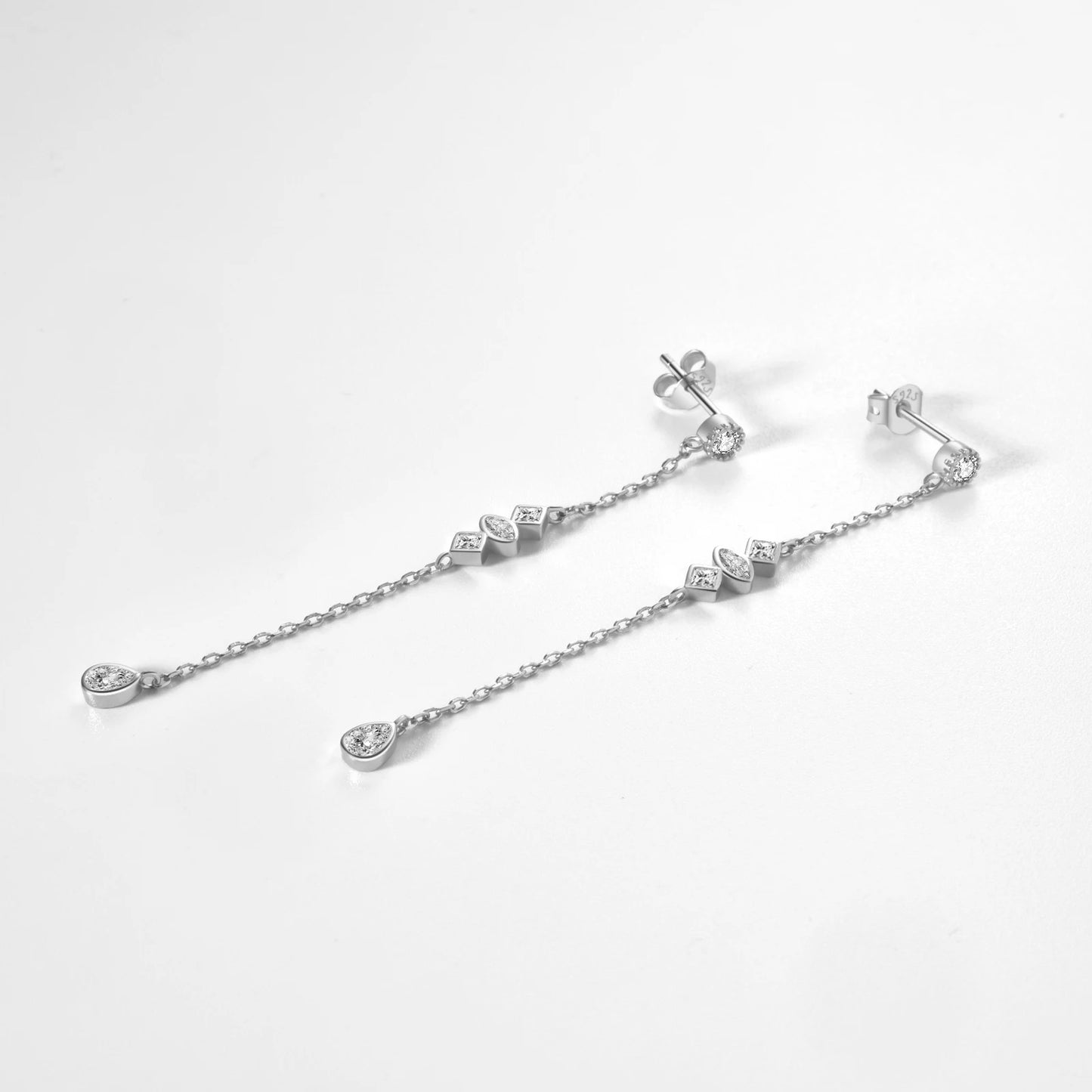 925 Sterling Silver Long Crystal Earrings