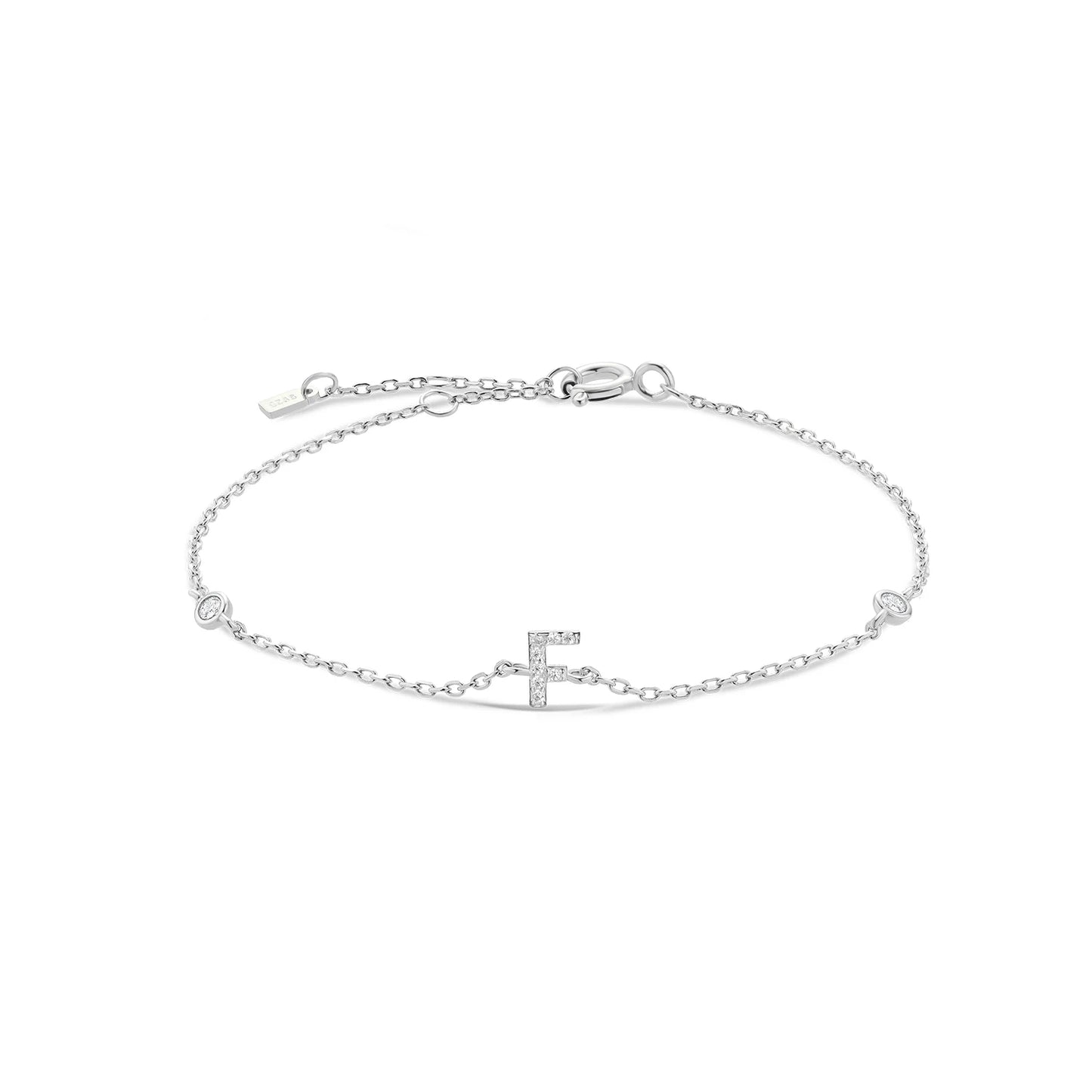 925 Sterling Silver Zircon Letter Bracelet