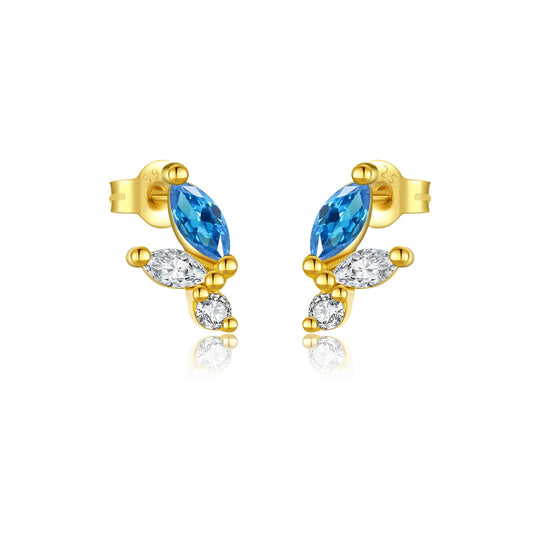 925 Sterling Silver Blue Zircon Irregular Stud Earrings
