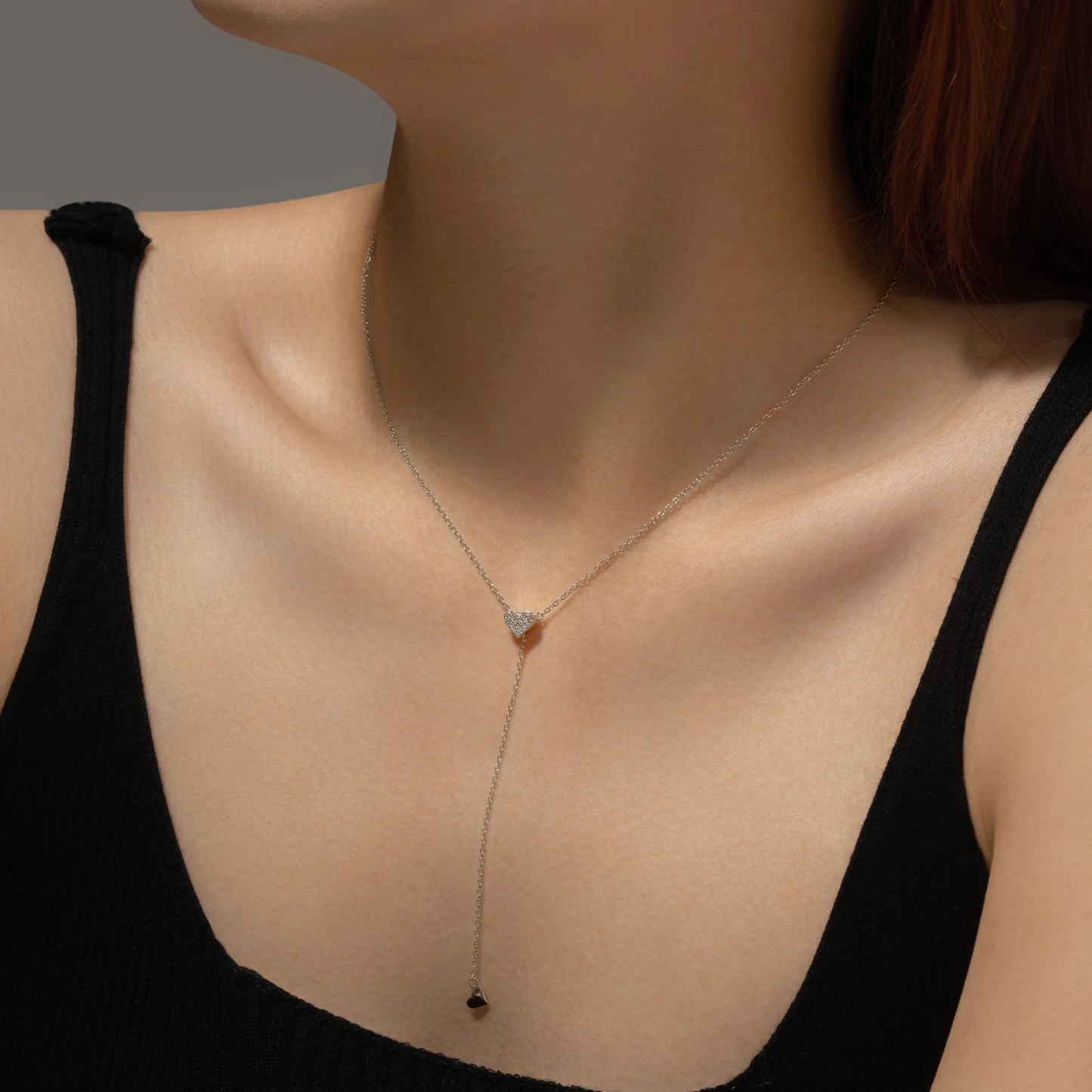 925 Sterling Silver Adjustable Zircon Heart Necklace