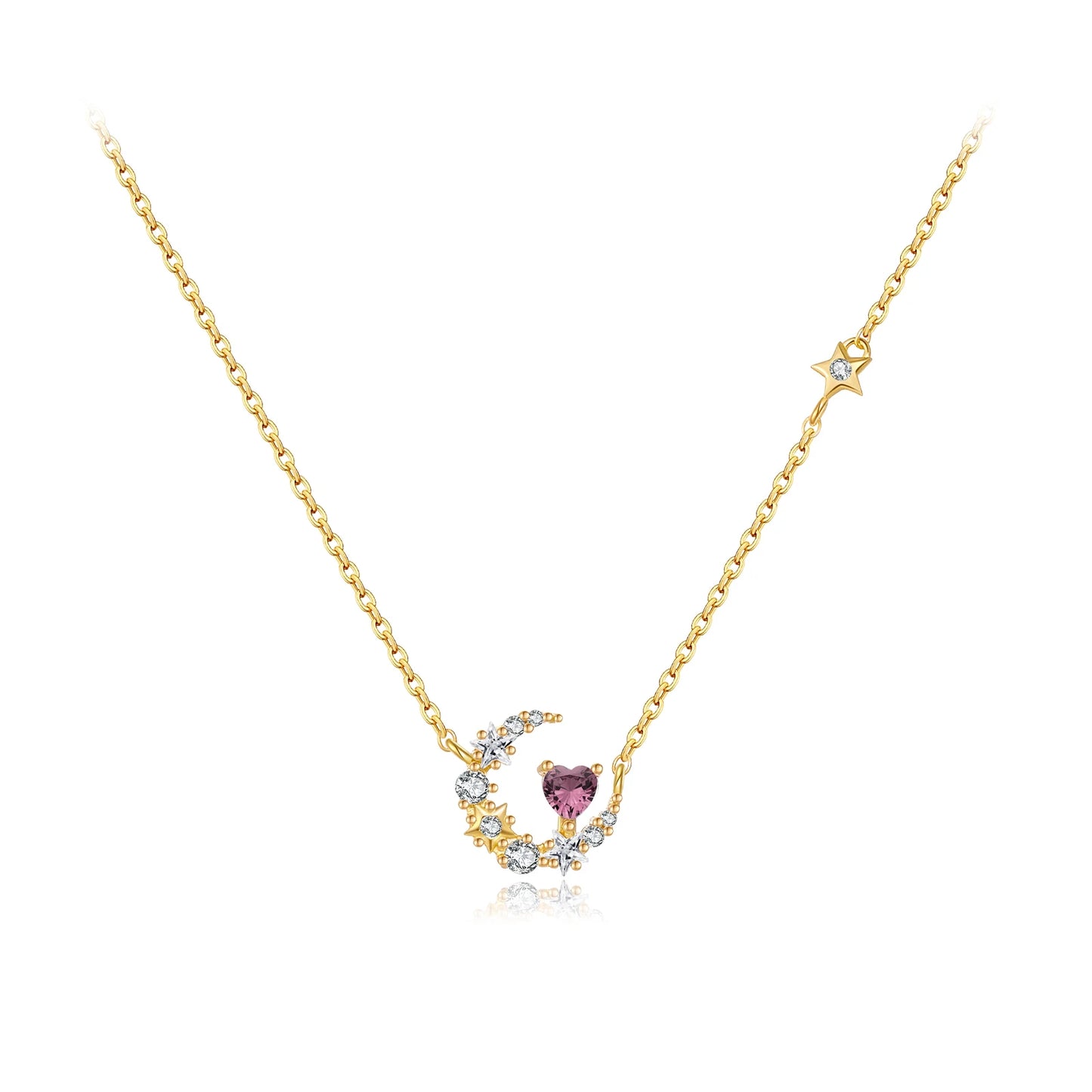 925 Sterling Silver Star Moon Heart Zircon Necklace