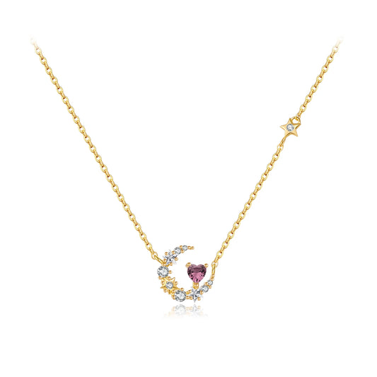 925 Sterling Silver Star Moon Heart Zircon Necklace