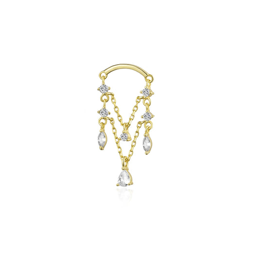 925 Sterling Silver Chain Zircon Stud Earrings