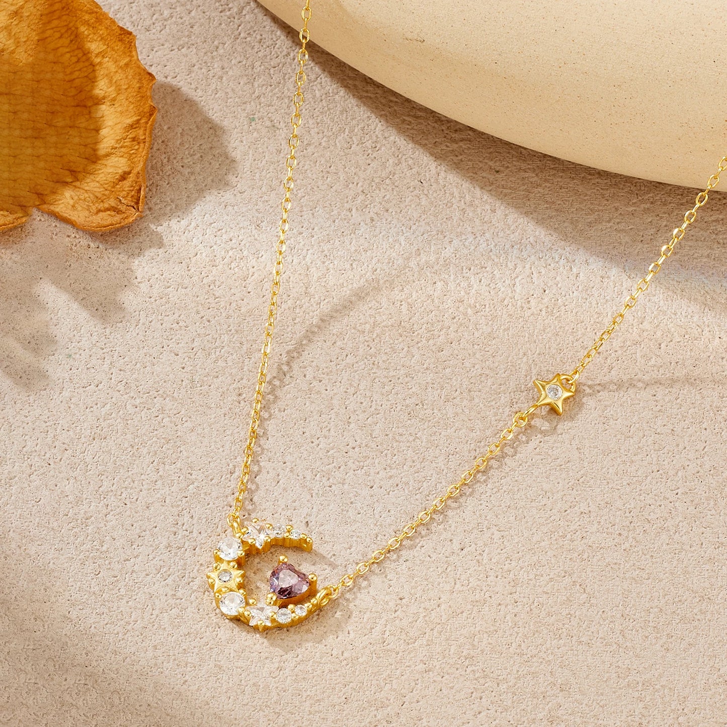 925 Sterling Silver Star Moon Heart Zircon Necklace