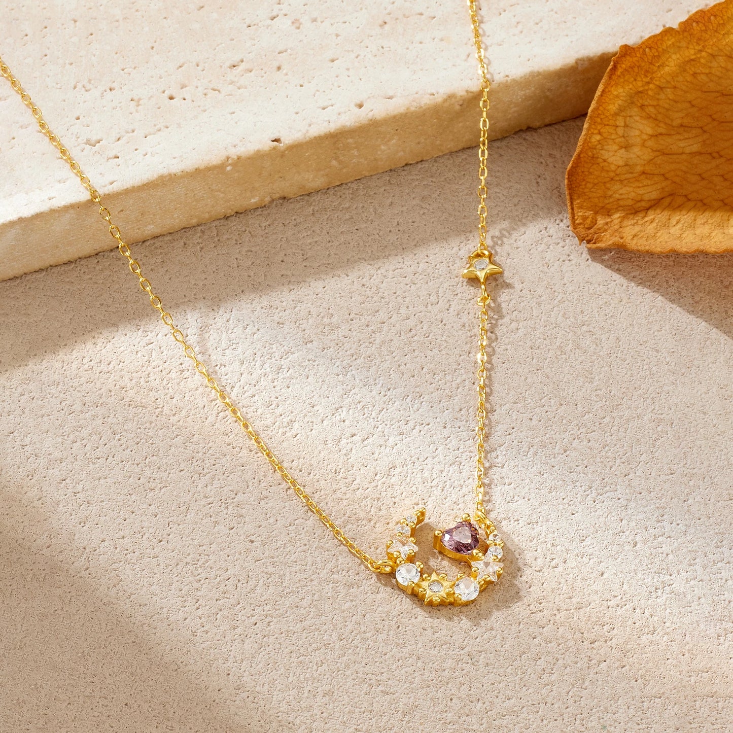 925 Sterling Silver Star Moon Heart Zircon Necklace