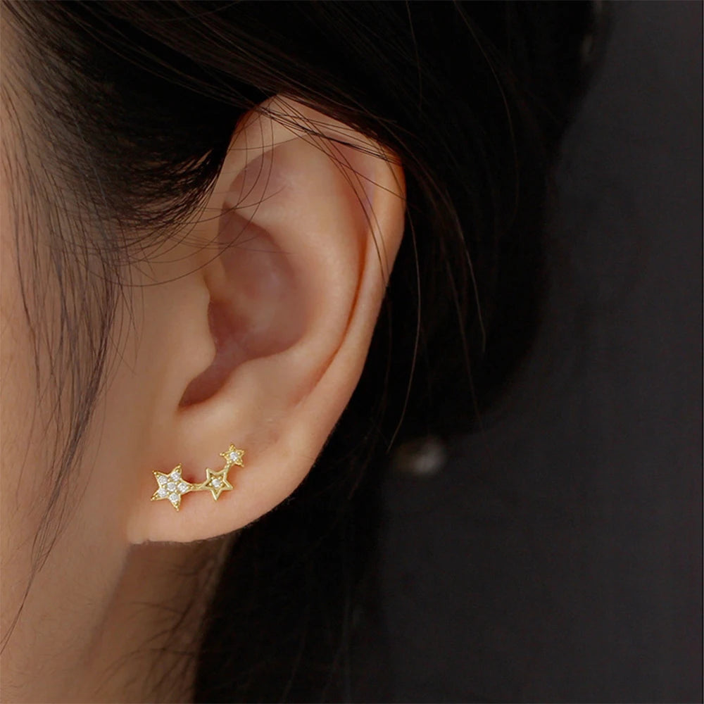 925 Sterling Silver Three Star Stud Earrings