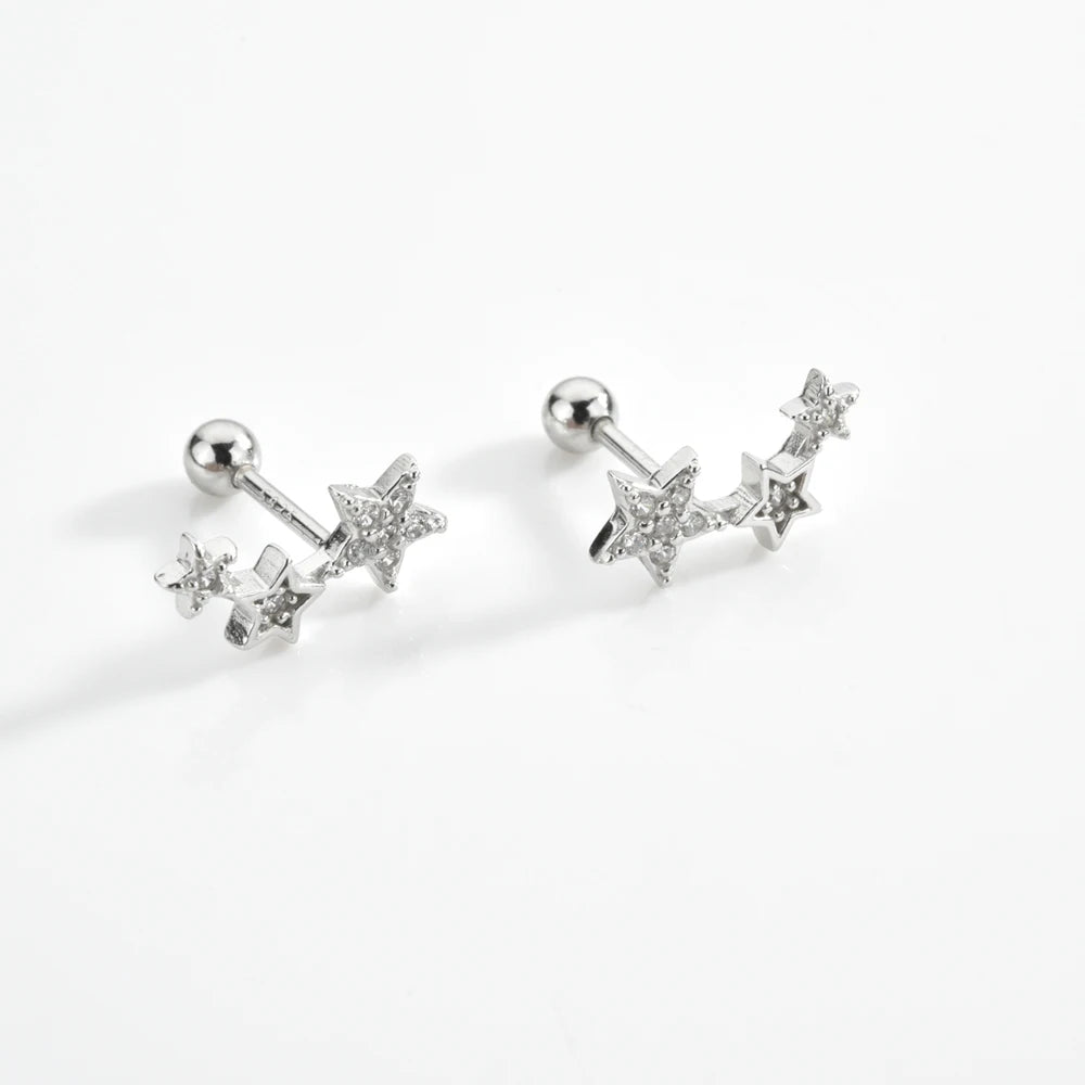 925 Sterling Silver Three Star Stud Earrings