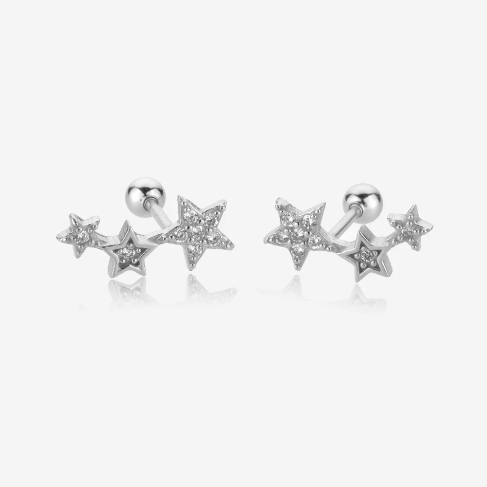 925 Sterling Silver Three Star Stud Earrings