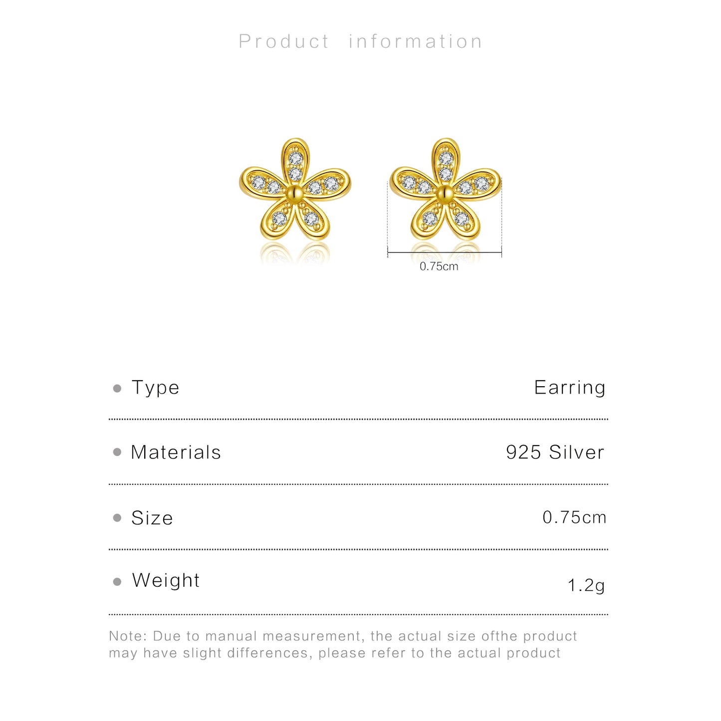 925 Sterling Silver Flower Stud Earrings