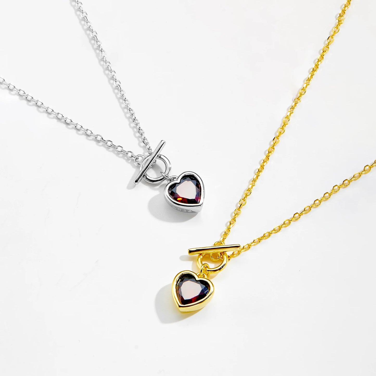 925 Sterling Silver Heart Red Ruby Zircon Necklace