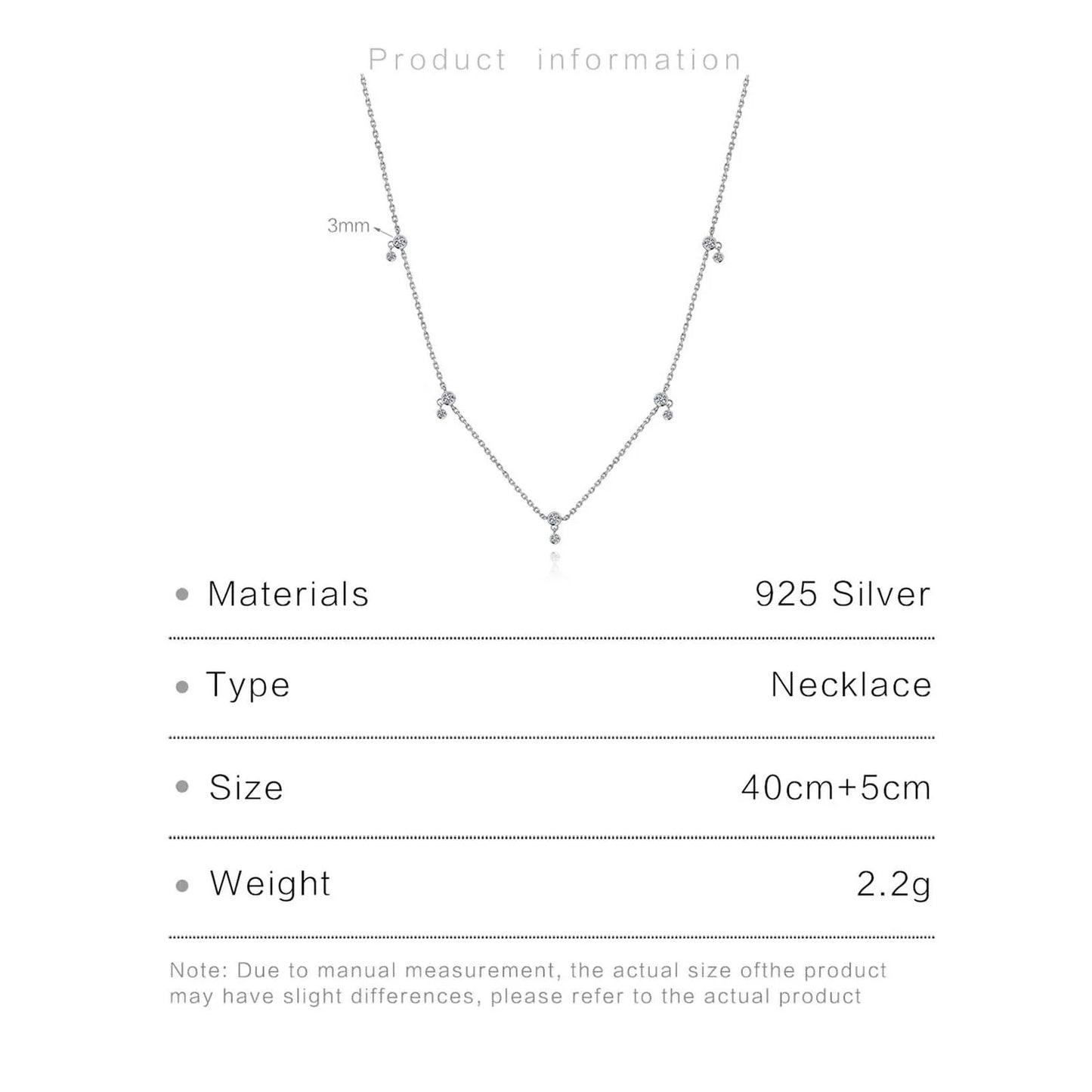 925 Sterling Silver Round Zircon Necklace