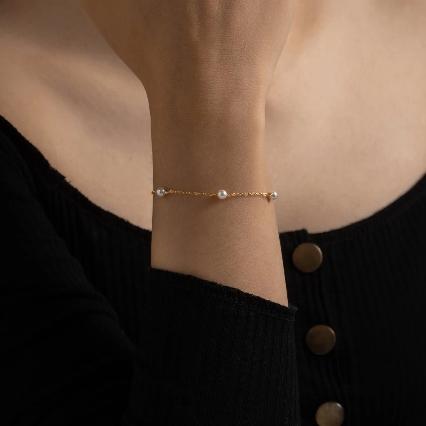 925 Sterling Silver Pearl Chain Bracelet
