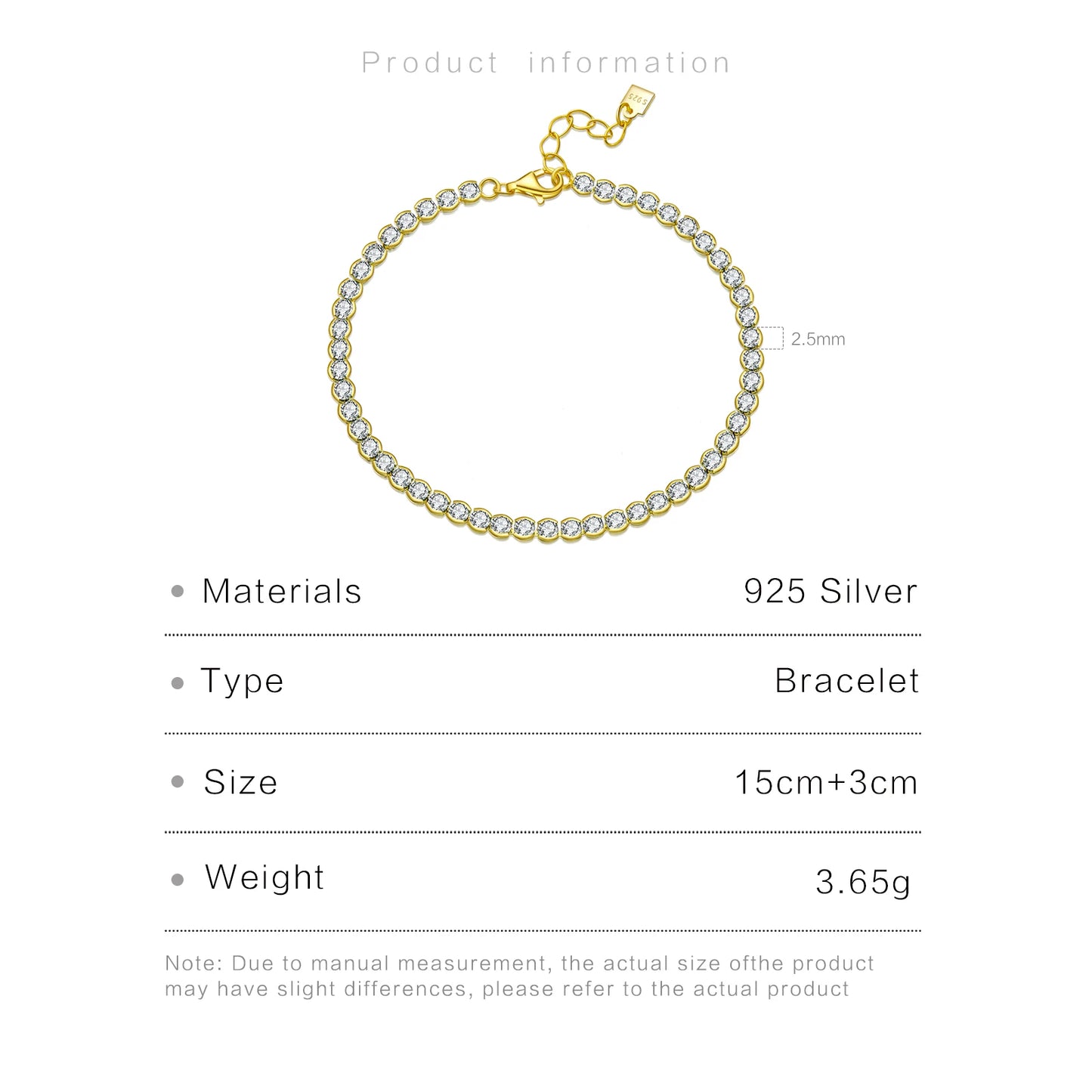 925 Sterling Silver Zircon Bracelet