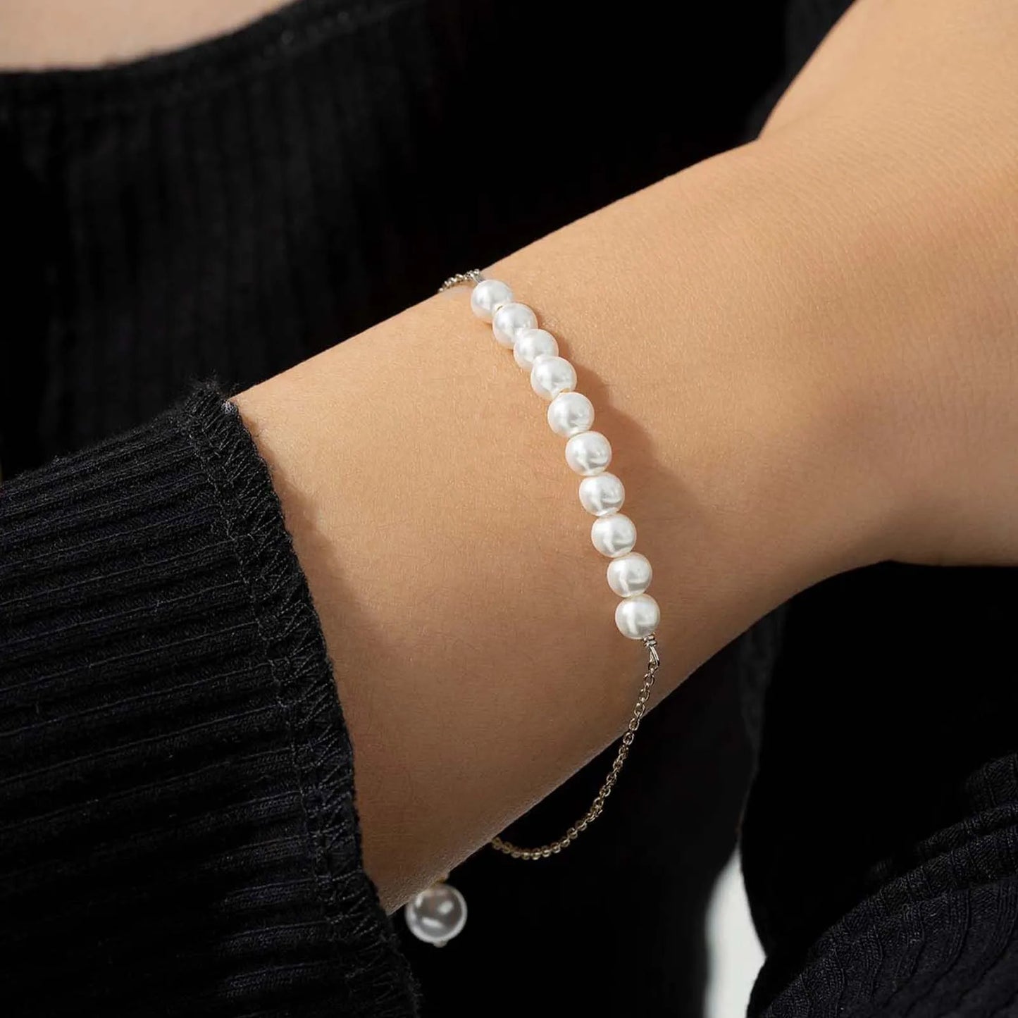 925 Sterling Silver Pearl Chain Bracelet