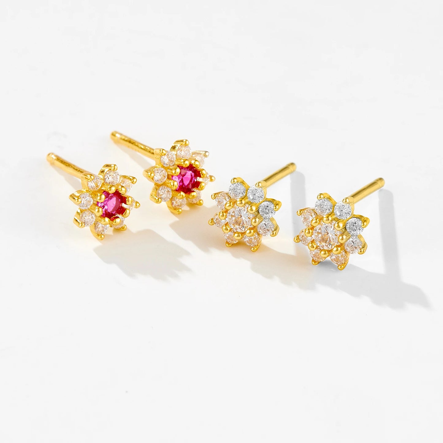 925 Sterling Silver Zircon Sunflower Stud Earrings