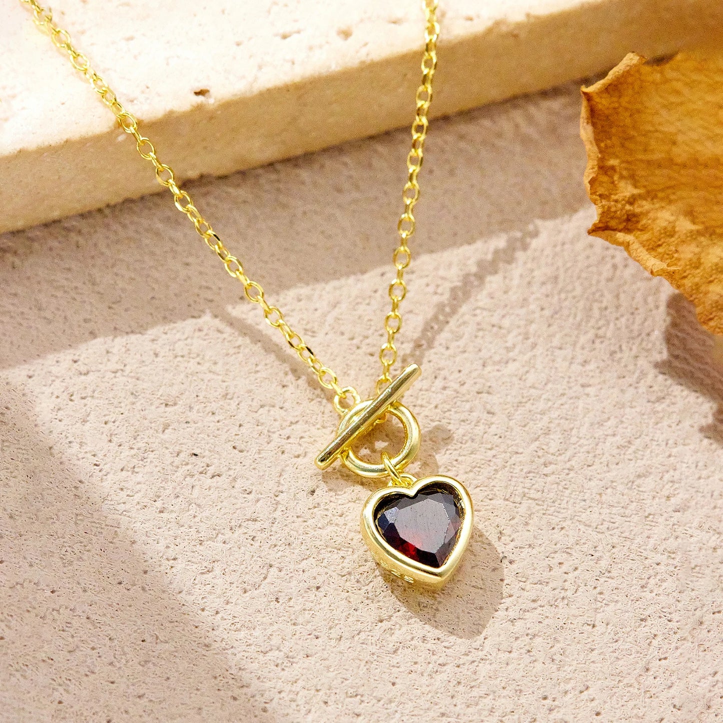 925 Sterling Silver Heart Red Ruby Zircon Necklace