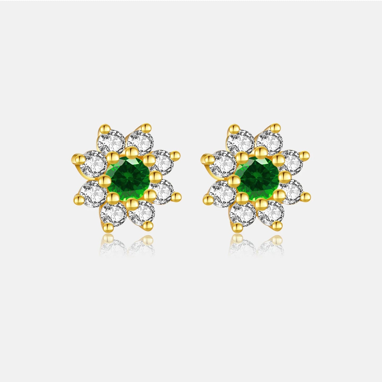 925 Sterling Silver Zircon Sunflower Stud Earrings