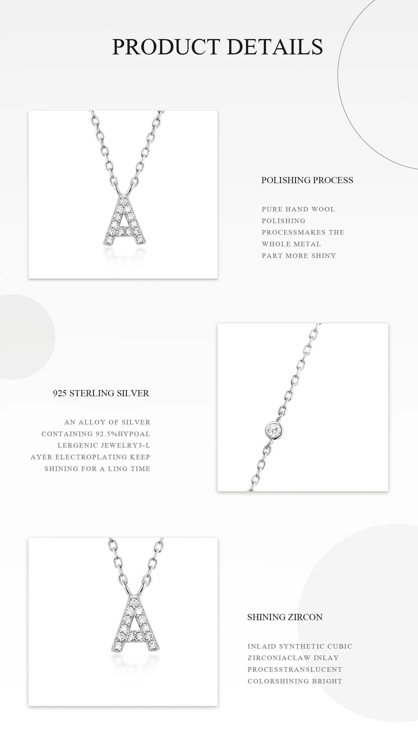 925 Sterling Silver Letters A- Z Zircon Pendant