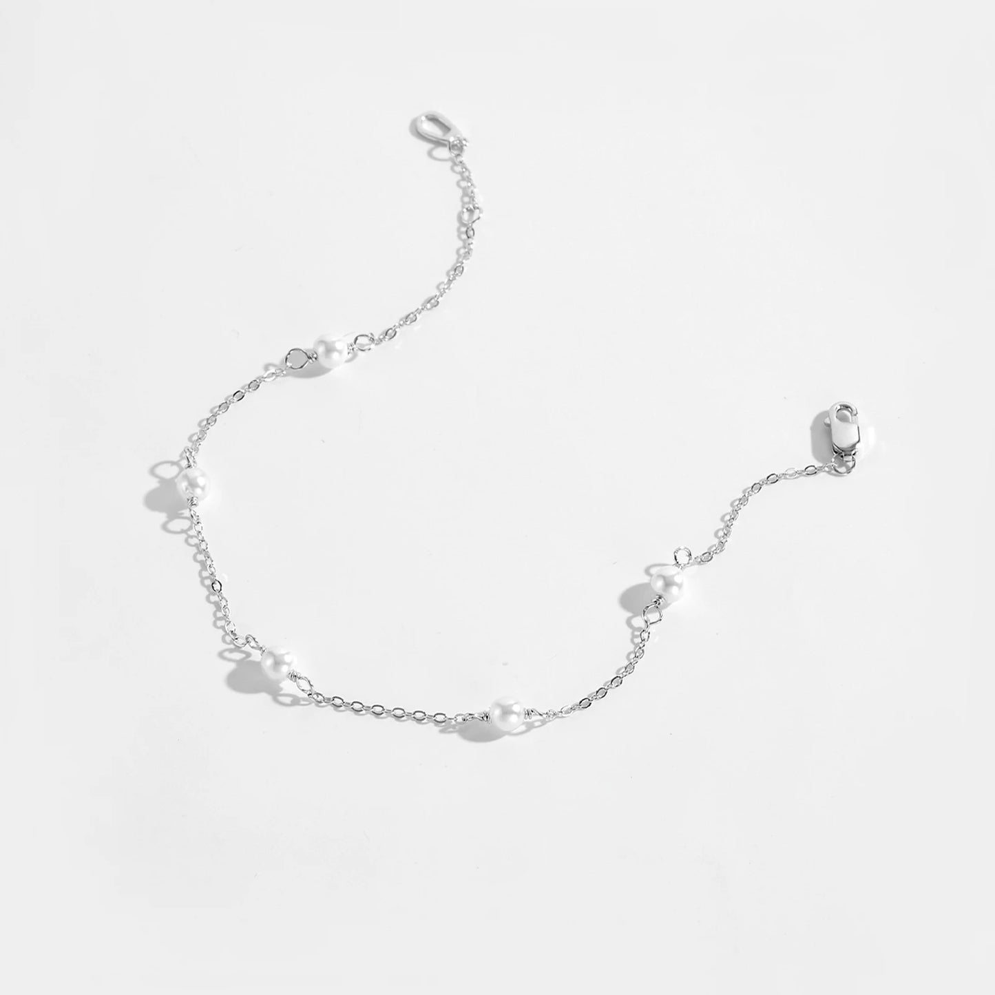 925 Sterling Silver Pearl Chain Bracelet