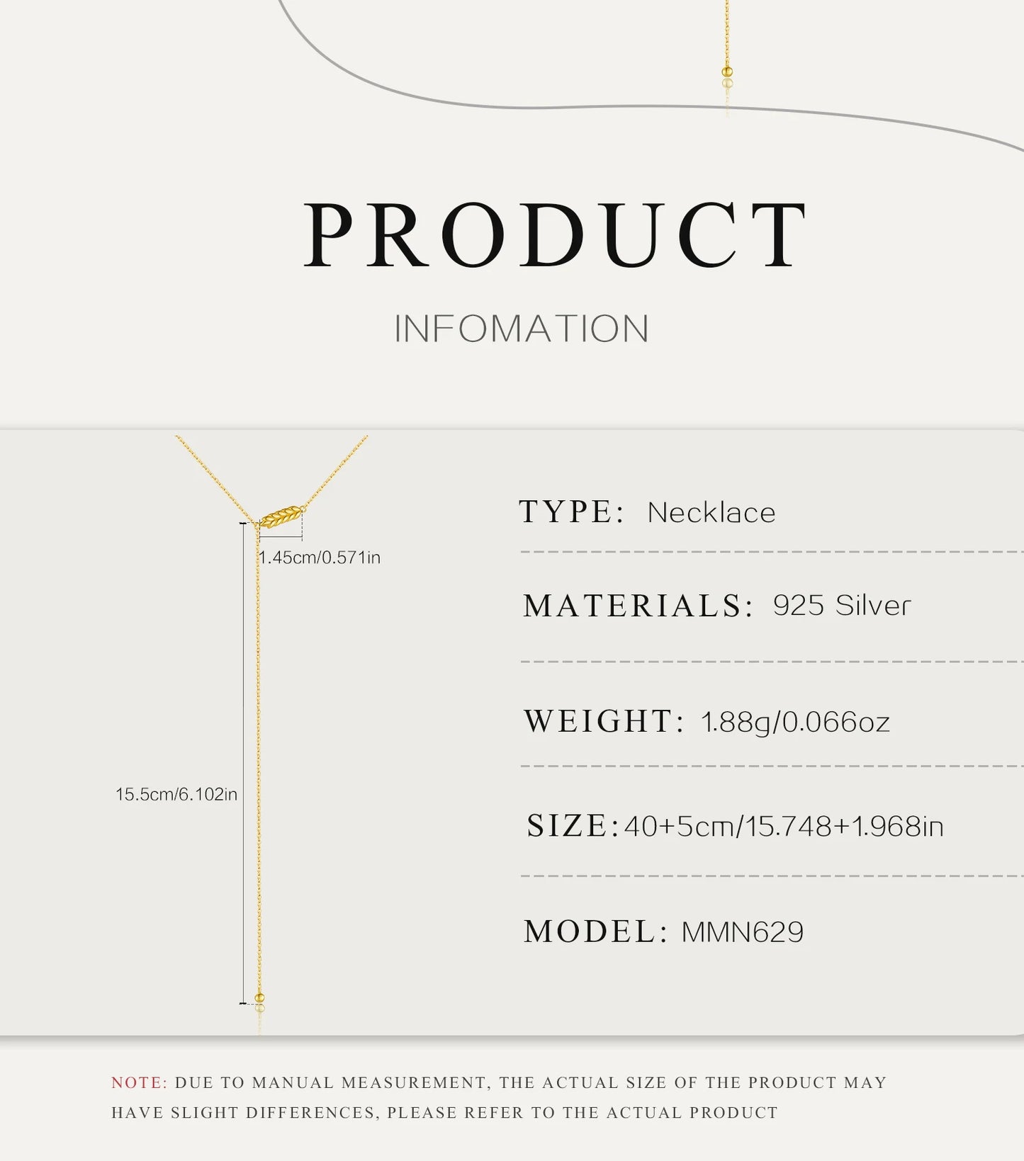 925 Sterling Silver Wheat Leaf Pendant