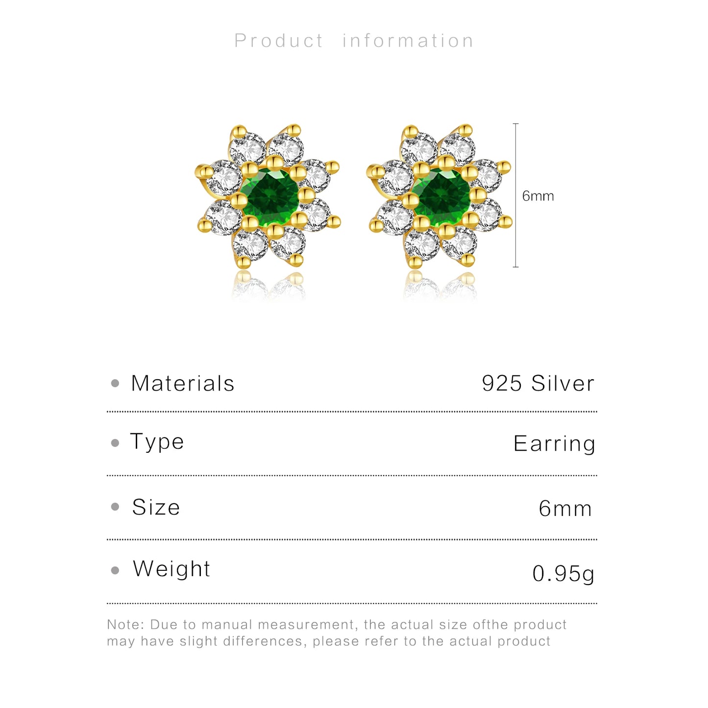 925 Sterling Silver Zircon Sunflower Stud Earrings