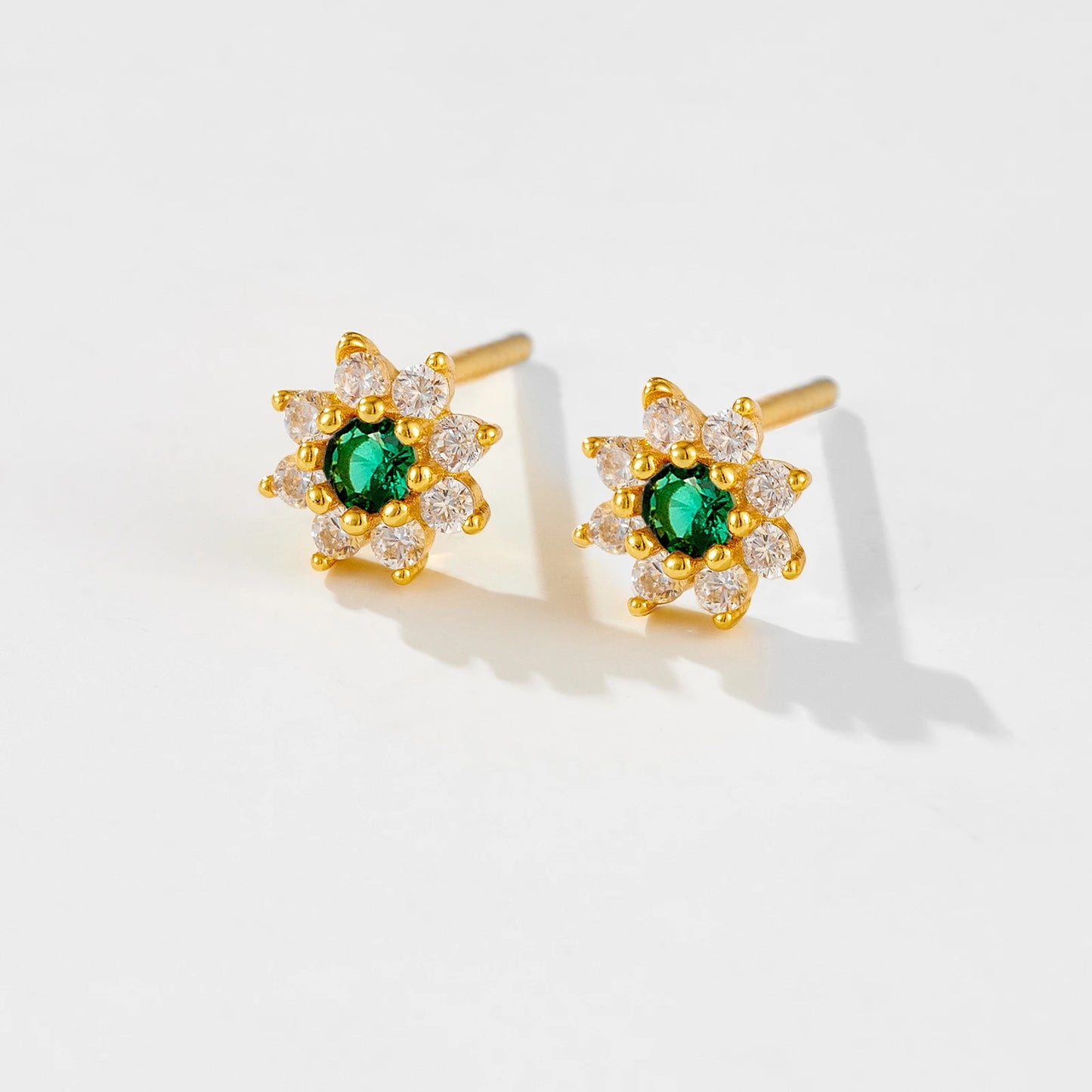 925 Sterling Silver Zircon Sunflower Stud Earrings