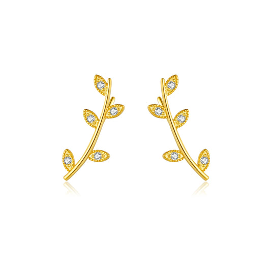 925 Sterling Silver Zircon Leaves Earrings