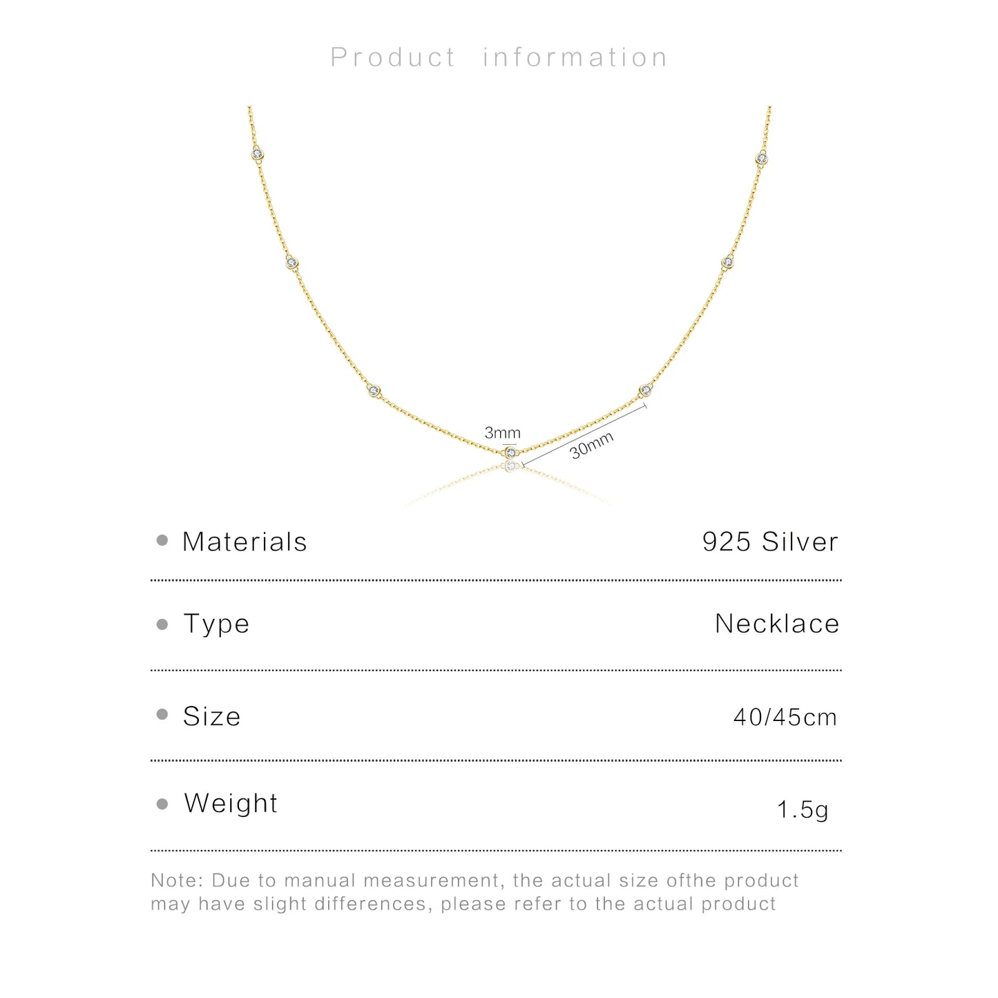 925 Sterling Silver Round Zircon Necklace